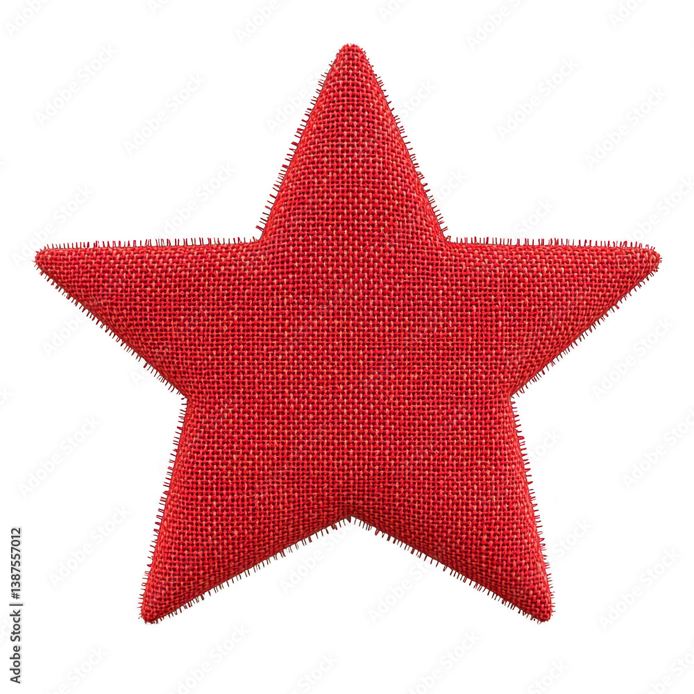Poster a red fabric star with textured surface is displayed against transparency background, creating simpl
