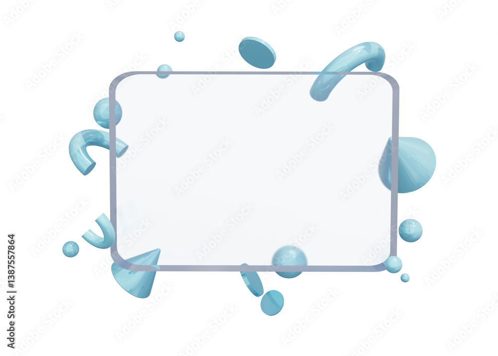 Poster futuristic transparent rectangular frame with abstract mint color 3d element on transparent backgrou