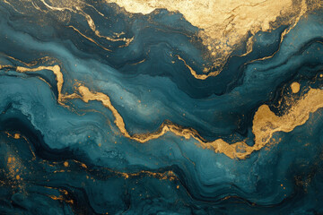 Obraz premium Blue and gold marble wallpaper with intricate veining, adding a luxurious touch to the room.