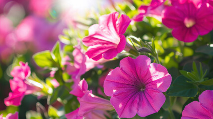 close up of pinkt petunias