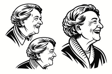 Happy Grandma Portraits – Hand Drawn Engraving Style Collection
