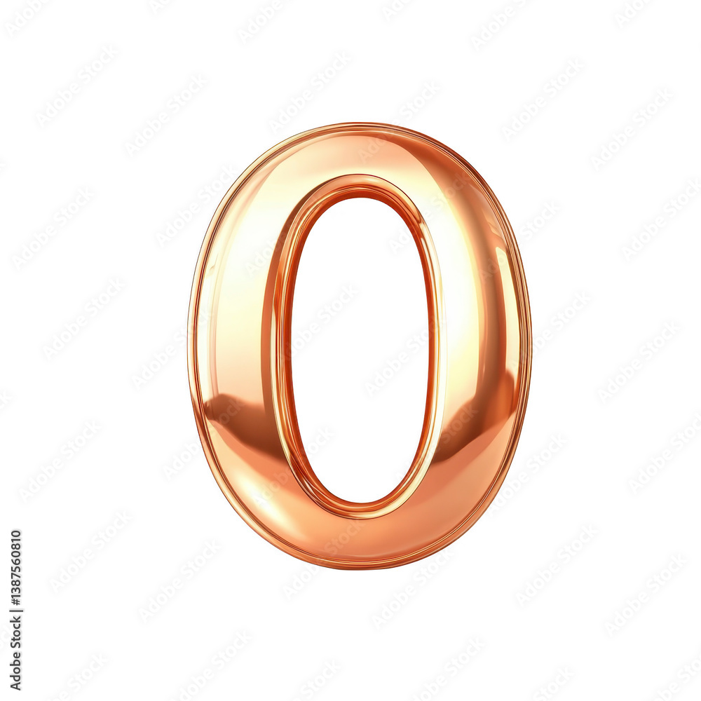 Aufkleber a shiny, metallic gold number zero stands out against plain background, reflecting light and creatin