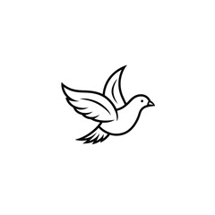 flying dove line art on white background