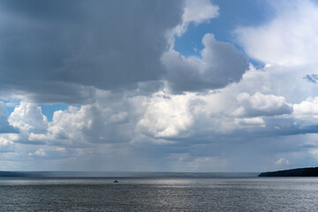 Obraz premium Different landscapes on the lake in summer.