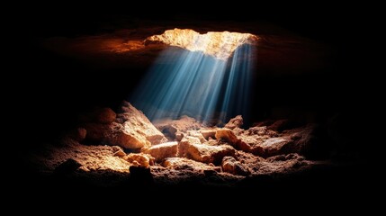 Sunlight beams through cave opening