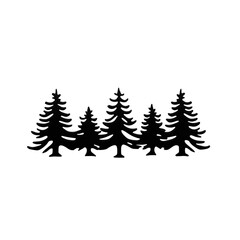 Obraz premium A row of stylized evergreen trees in silhouette creates simple and elegant forest design. black and white contrast adds classic touch, making it suitable for various artistic applications