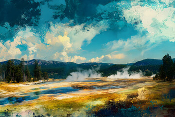 Yellowstone's Majestic Wilderness: A Symphony of Geysers, Forests, and Peaks in Pristine Natural Glory