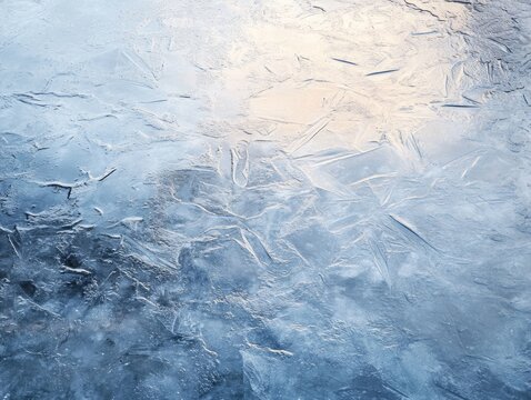 Photo of a frozen lake reflecting the pale winter sky, abstract icy textures