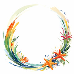 Obraz premium watercolor circle frame pattern with flowers and starfish vector illustration for insertion