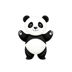 Naklejka premium A cute cartoon panda stands with its arms raised, displaying friendly and welcoming expression. panda black and white fur is depicted in simple, charming style, making it appealing to all ages