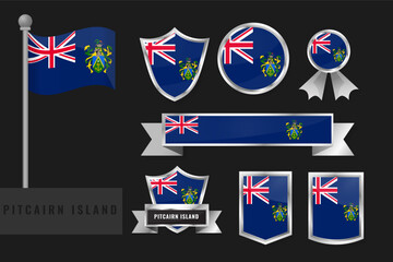 Pitcairn island flag set. Collection of Pitcairn island national emblems. Flat design of flags collection.
