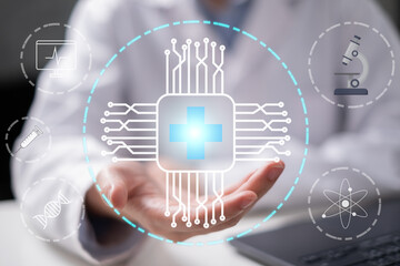 Obraz premium Doctor medical technology innovation artificial intelligence healthcare hospital science digital futuristic concept
