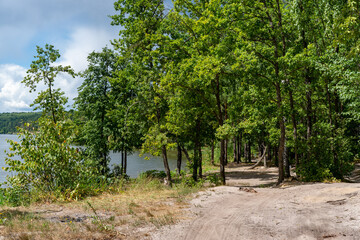Fototapeta premium Different landscapes on the lake in summer.