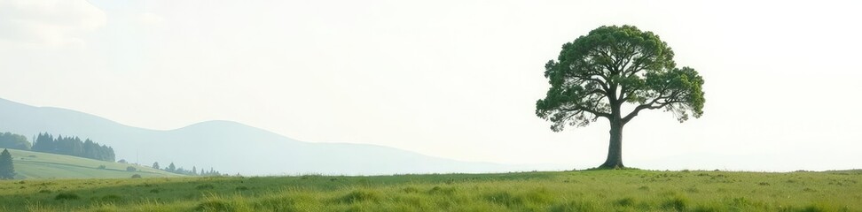 Fototapeta premium A towering tree dominates the empty white space, landscape, wilderness, solitude