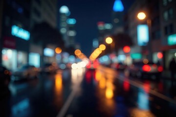 Abstract late-night city lights, blurred, bokeh effect, lights, architecture, urban