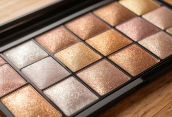 Fototapeta premium Shimmering metallic eyeshadow palette with warm golden tones