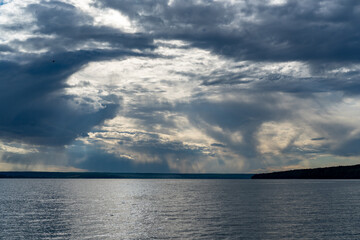 Obraz premium Different landscapes on the lake in summer.
