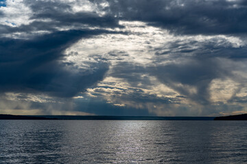 Obraz premium Different landscapes on the lake in summer.