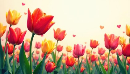 Bold, graphic tulip print, vibrant colors, clean lines , textile, wallpaper