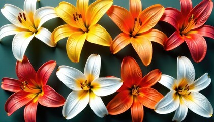 Bold lilies arranged in a square grid, sharp lines , square, texture, art