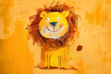 Lion is sitting on a yellow wall