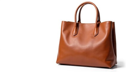 Naklejka premium Brown leather tote bag isolated on white background, fashion accessory, shopping bag