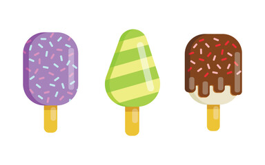 Flat icons set. Colorful icon. Summer sweet cold fruit food lolly dessert. 