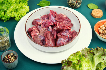 Plate of raw goulash.