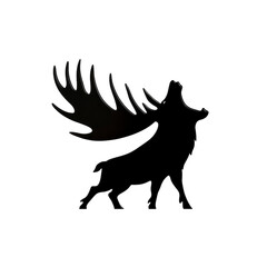 Fototapeta premium A silhouette of majestic elk with large antlers is depicted, showcasing its powerful stance and wild nature. elk appears to be calling out, emphasizing its presence in wilderness