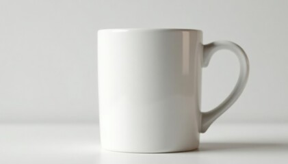 Fototapeta premium Classic white mug, handle visible, clean background, vessel, crockery