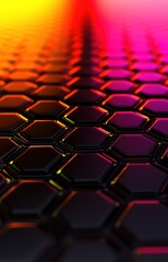 Obraz premium A dark metallic background with a repeating hexagonal pattern that fades into the distance 