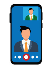 Two Business People Having Video Chat on Smartphone. Business conversation and work activity vector art