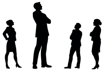 Corporate group illustration showcasing hierarchy, confidence, cooperation and team building in a professional setting