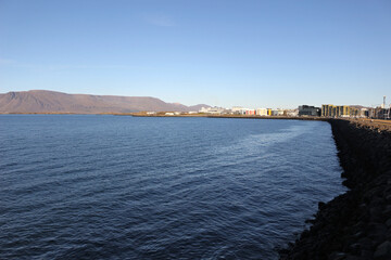 Fototapeta premium View east towards Laugarnes, Reykjavík, Iceland