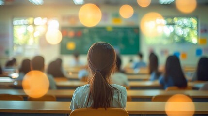A bright and airy classroom scene, perfect for educational settings, open house days, or parent-teacher meetings, evoking a calm and inviting atmosphere.