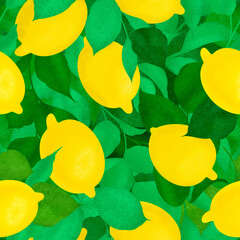 Tropical summer fruit seamless pattern. Lemon Fruits Background