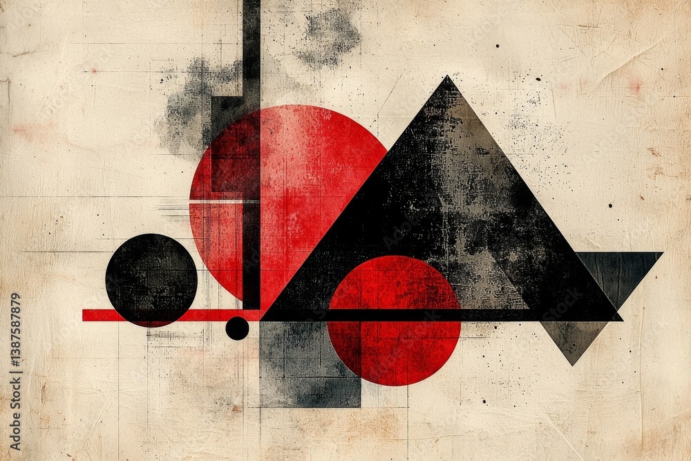 Poster bold geometric shapes create a striking minimalist graphic composition on a textured paper backgroun