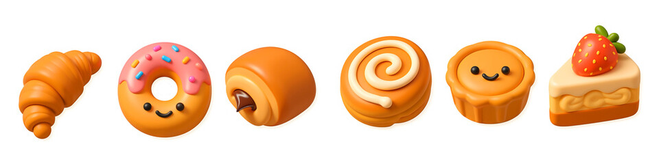 Baked Goods Delight: An assortment of beautifully rendered, smiling baked goods, showcasing culinary artistry and inviting sweetness. Perfect for foodies and those with a sweet tooth.