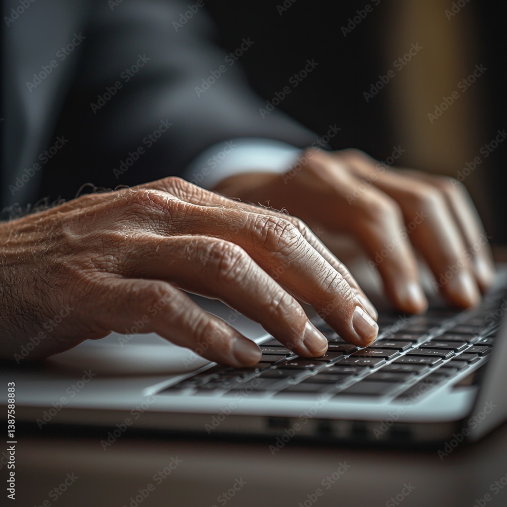 Poster close-up of hands typing rapidly on a modern laptop keyboard during digital communication in an offi