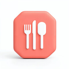 Minimalist 3D Icon representing utensils on a coral background  