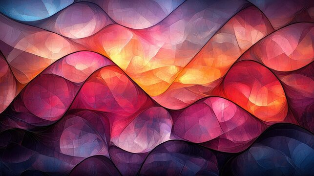 A dynamic canvas where abstract Delaunay Voronoi trianglify Generative Art, creating a mesmerizing pattern of geometric forms in shades of vibrant blues and purples. 