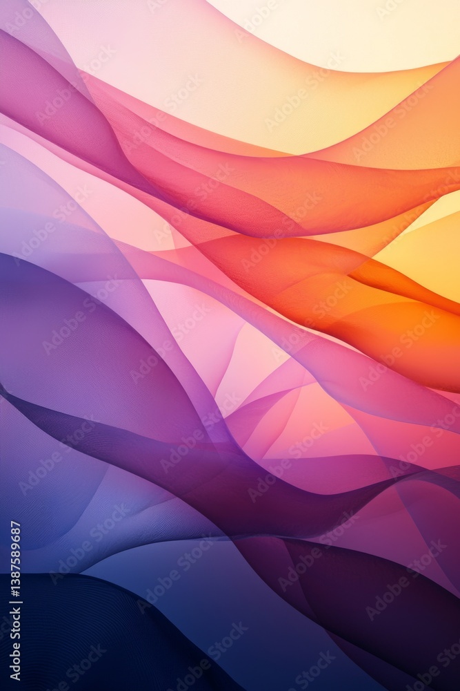 Poster layered translucent shapes create a vibrant abstract background with depth and light