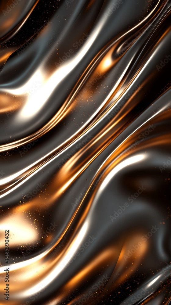 Poster smooth flowing iridescent liquid metal with dynamic holographic textures creating a modern graphic d