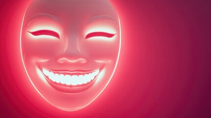 Glowing Smiling Mask with Closed Eyes on Pink Background Mockup © KDG