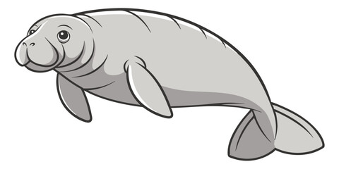 Manatee Vector Illustration - Cute Marine Animal Design for Kids and Education