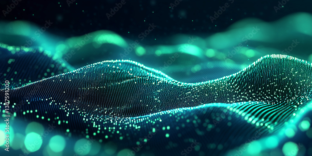 Aufkleber abstract teal particle wave background, creating a dynamic and flowing visual. symbolizes technology