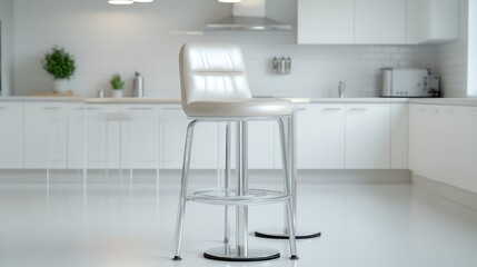 Modern, light beige bar stools in a bright, minimalist kitchen
