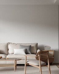Interior Living Room Wall Mockup - 3d Illustration