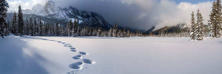 Mystical Yeti Footprints in Pristine Snow: Exploring Evidence of the Elusive Abominable Snowman in Remote Mountain Wilderness