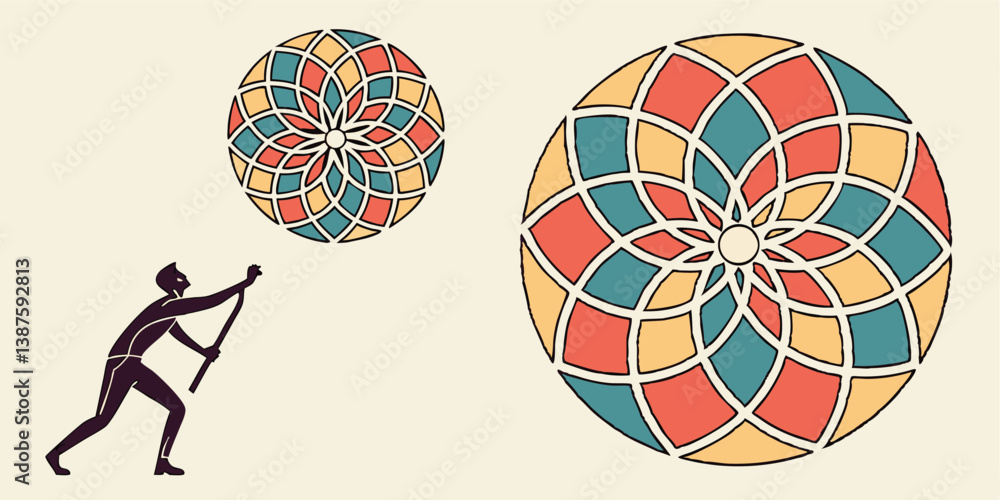 Poster creative vector design of a person throwing a colorful geometric pattern